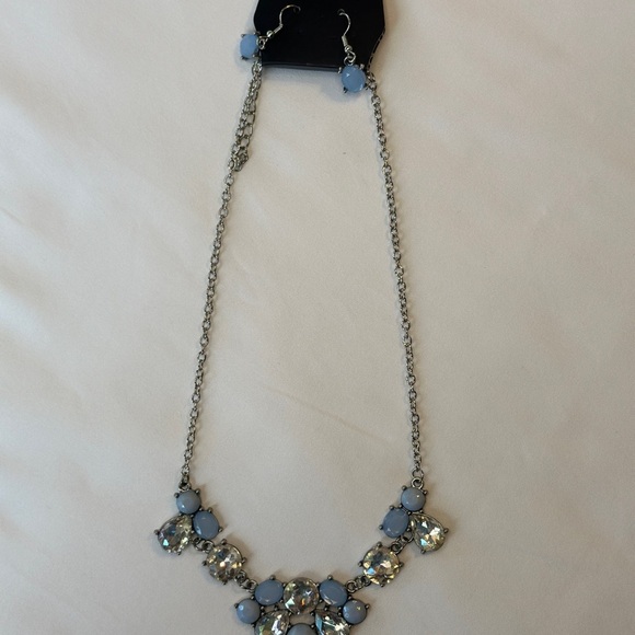 Blue Gemstone Silver Necklace with Sparkling Crystals - Picture 4 of 5